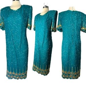 DENISE ELLE Vintage Gorgeous Beaded and Sequin Embroidered Dress Size L